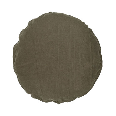 Coussin rond MERCER en lin lavé kaki - Bed And Philosophy