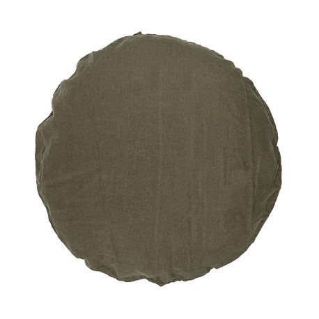 Coussin rond MERCER en lin lavé kaki - Bed And Philosophy