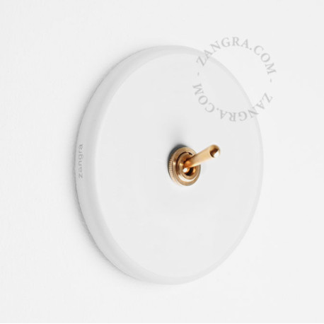 Interrupteur simple ou va et vient en porcelaine blanche brillante - Zangra
