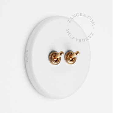 Double interrupteur simple allumage ou va et vient en porcelaine blanche brillante - Zangra