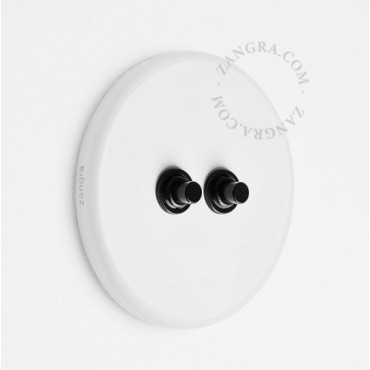 Double bouton poussoir à push en porcelaine blanche brillante - Zangra