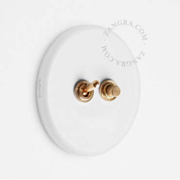 Double Interrupteur / bouton poussoir à push en porcelaine blanche brillante - Zangra