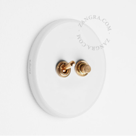 Double Interrupteur / bouton poussoir à push en porcelaine blanche brillante - Zangra