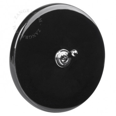 Interrupteur simple ou va et vient en porcelaine noire brillante - Zangra
