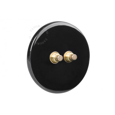 Double bouton poussoir à push en porcelaine noire brillante - Zangra