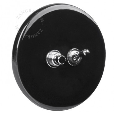 Double Interrupteur / bouton poussoir à push en porcelaine noire brillante - Zangra