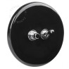 Double Interrupteur / bouton poussoir à push en porcelaine noire brillante - Zangra