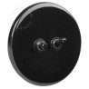 Double Interrupteur / bouton poussoir à push en porcelaine noire brillante - Zangra