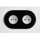 Double prise 2P+T en porcelaine noire brillante - Zangra