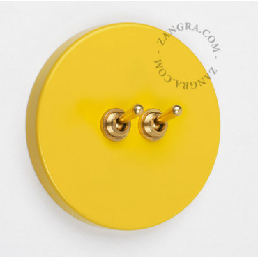 Double interrupteur simple allumage ou va et vient en métal jaune - Zangra