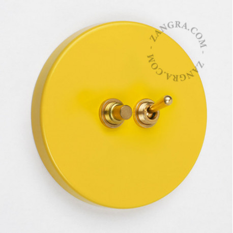 Double Interrupteur / bouton poussoir à push en métal jaune - Zangra