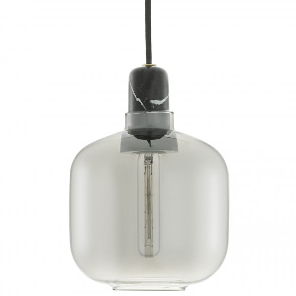 Suspension Amp Small / Ø 14 x H 17 cm - Verre Smoke & marbre noir - Normann Copenhagen