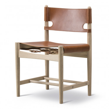 Chaise sans accoudoirs "The Spanish Dining Chair" Chêne savonné Cuir cognac- Børge Mogensen - Fredericia Furniture