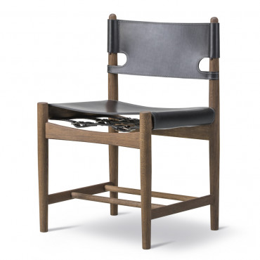 Chaise sans accoudoirs "The Spanish Dining Chair" Chêne huilé fumé Cuir noir - Børge Mogensen - Fredericia Furniture