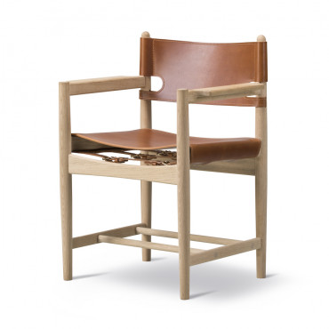 Chaise avec accoudoirs "The Spanish Dining Chair" Chêne savonné Cuir cognac- Børge Mogensen - Fredericia Furniture