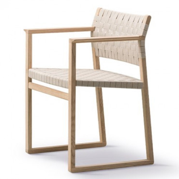 Chaise BM62 avec accoudoirs Chêne sangles de lin naturel - Børge Mogensen - Fredericia Furniture