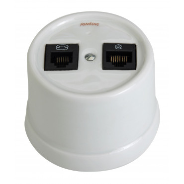 Prise RJ45  + téléphone CAT.6 Garby en porcelaine blanche Externe sans passe câble (pose en saillie) Ref. 30 708 17 5 - FONTINI