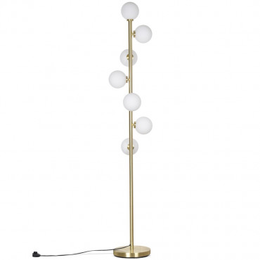 Lampadaire rétro en métal doré 7 globes opalin