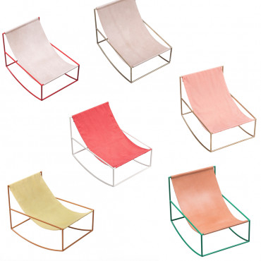 Fauteuil "Rocking Chair" Strcuture métal ou laiton / Assise cuir ou lin (Plusieurs finitions disponibles) - Valerie Objects