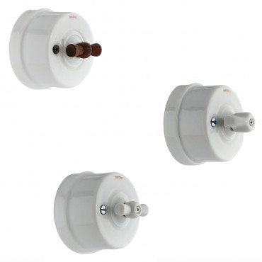 Interrupteur Rotatif "Garby" en porcelaine blanche en saillie avec ou sans passe câble (Plusieurs options disponibles) - Fontini