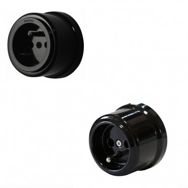 Prise "Garby" en porcelaine noire en saillie (Plusieurs options disponibles) - Fontini