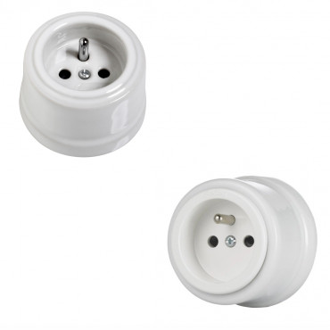 Prise "Garby" en porcelaine blanche en saillie (Plusieurs options disponibles) - Fontini