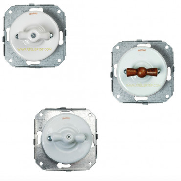Mécanisme double Interrupteur "Garby Colonial" porcelaine blanche encastrable (Plusieurs options disponibles) - Fontini