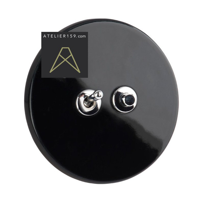 Interrupteur variateur noir : double bouton-poussoir