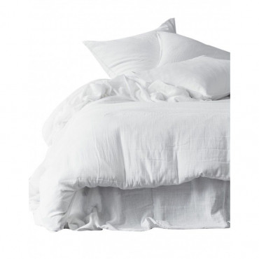 Drap Housse "Dili" en double voile de coton blanc (Plusieurs dimensions disponibles) - Harmony