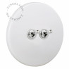 Double bouton poussoir et interrupteur encastrable en porcelaine blanche brillante chromé - Zangra