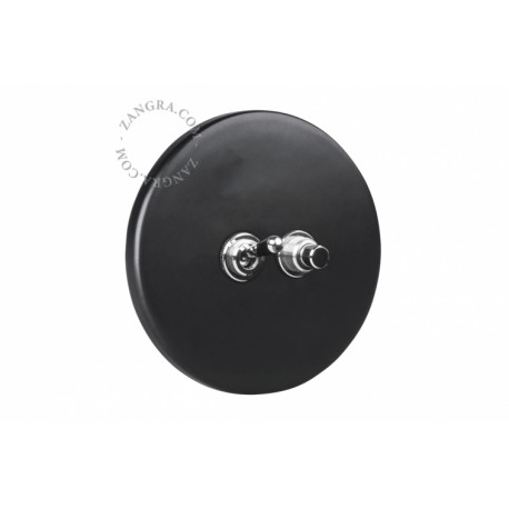 Double poussoir / interrupteur encastrable en porcelaine noir mat levier chromé - Zangra