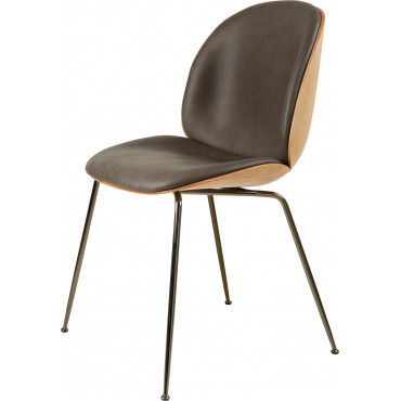 Chaise "Beetle" assise et dossier tapissés / Extérieur noyer / Pieds Chromés noir - Gubi