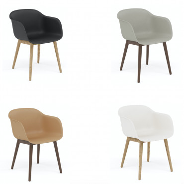 Chaise "Fiber" en plastique recyclé pieds en chêne (Plusieurs coloris disponibles) - Muuto