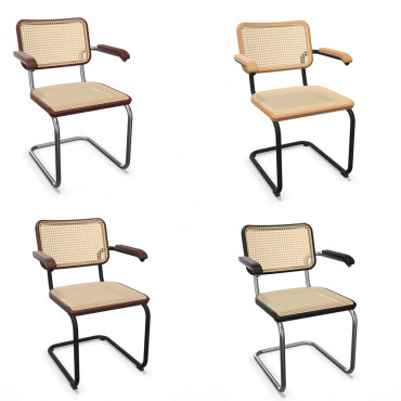 Chaise avec accoudoirs "S 64 V" cannage naturel et hêtre teinté (Plusieurs coloris disponibles) - Thonet