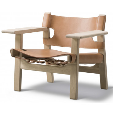 Fauteuil "The Spanish Chair" Chêne savonné Cuir Naturel- Børge Mogensen - Fredericia Furniture