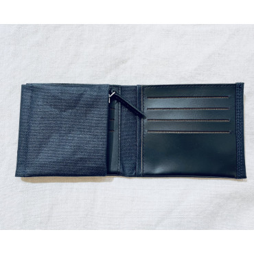 Portefeuille simple avec porte-monnaie en toile Marine et cuir - Carré Royal
