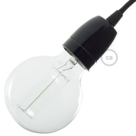 Douille E27 en porcelaine noire avec serre-câble