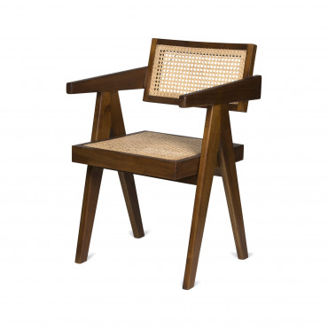 Chaise avec accoudoirs Office en bois et canage naturel - Detjer