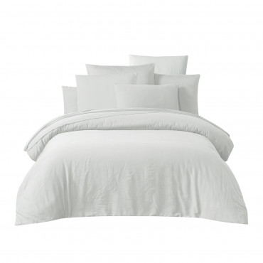 Housse de couette en satin de coton lavé Taloa blanc - Haomy