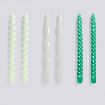 Set de 6 bougies longues mint, light grey, et green - Hay