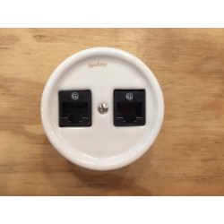 Prise RJ45 double Garby en porcelaine blanche Externe avec passe câble (pose en saillie) Ref. 30 707 17 2 - FONTINI