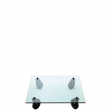 Table basse en verre avec roulettes 110*110 cm - Gae Aulenti - Fontana Arte